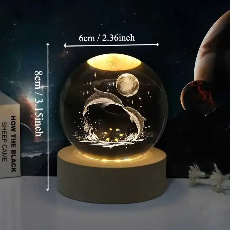 D2 3D Дельфин Луна Хрустальный Шар Свет Подарок На День Рождения Лампа для Жыны Друг 3D Морское Животное Крытая Статуя Лампа Украшение Спальни Новинка освещения（новинка）