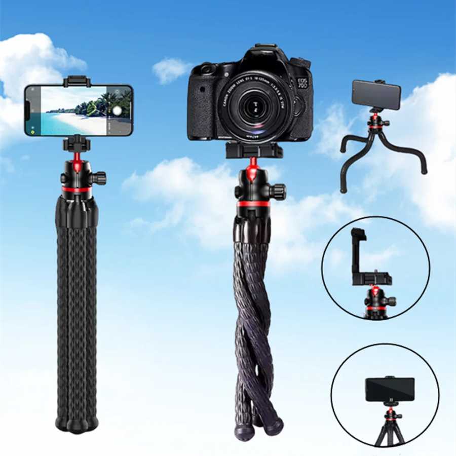 MEUYAG 2025 Новый гибкий штатив-осьминог для iOS-смартфонов, камер и DSLR, дизайн 2-в-1 с держателем для телефона, боковым креплением Cold Shoe и винтом 1/4'' Фото- и видеотехника