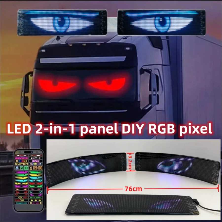 Светодиодная панель 2-в-1, сделай сам, RGB пиксель, граффити, прокрутка текста, рекламный дисплей автомобиля, интеллектуальное приложение, многоязычный автомобильный экран Новинка освещения（новинка）