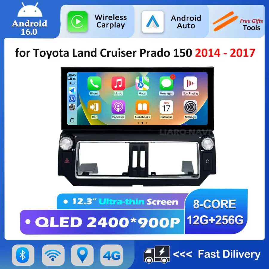 Автомагнитола Android 16 для Toyota Land Cruiser Prado 150 2014-2017, 12.3 дюйма, с Wi-Fi, GPS-навигацией, Bluetooth и DSP Автоэлектроника