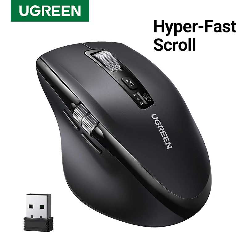 Беспроводная мышь UGREEN Hyper-Fast Scroll Bluetooth 5.4 2.4G, эргономичная, 5000DPI, для MacBook, планшетов, ноутбуков, компьютеров, ПК Компьютерная периферия