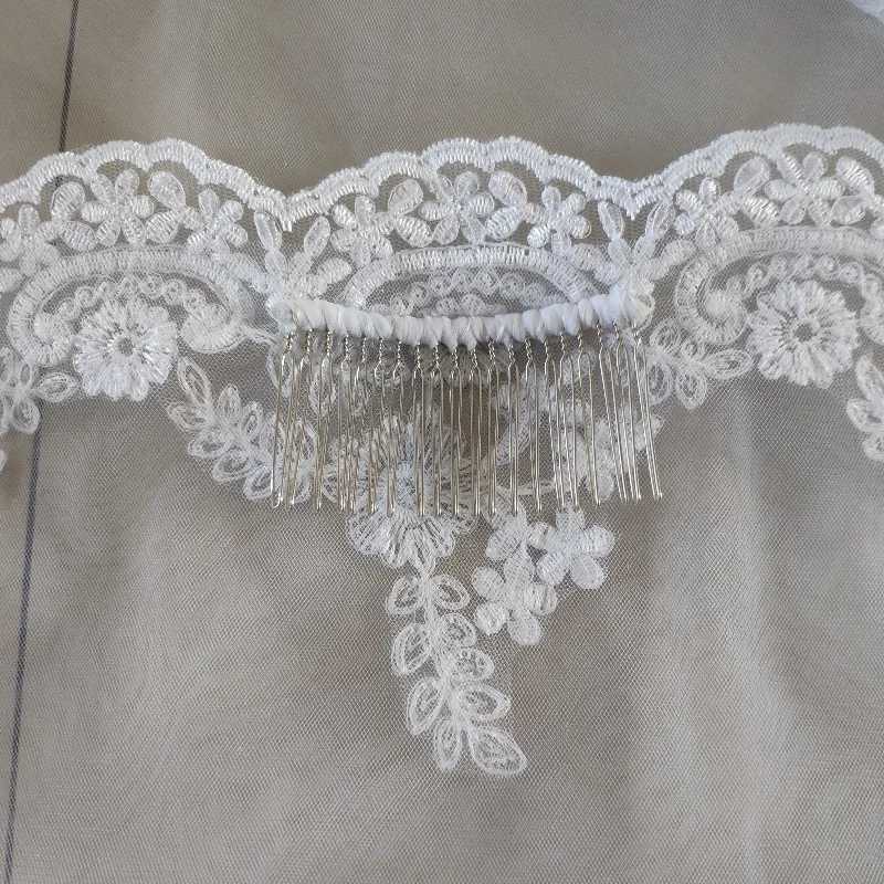 Фотография №4 товара Кружевная свадебная фата Mantilla длиной до кончиков пальцев, металлическая расческа