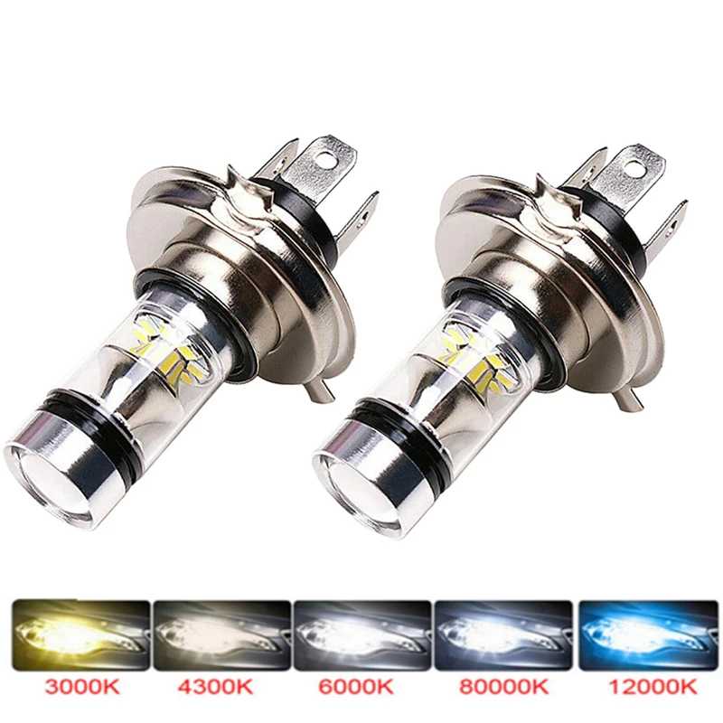 Комплект из 2 светодиодных ламп H4 H7 100 Вт, сверхъяркие, 20 SMD, для дневных ходовых огней и противотуманных фар, 6000K, автомобильные фары ближнего и дальнего света Автомобильные фары
