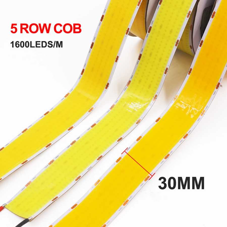 12 В 24 В COB Светодиодная лента 1 2 5 рядов Супер яркая 320 600 1600LED/M Гибкая лента Линейные фонари высокой плотности 3000K 4000K 6500K Светодиодная подсветка