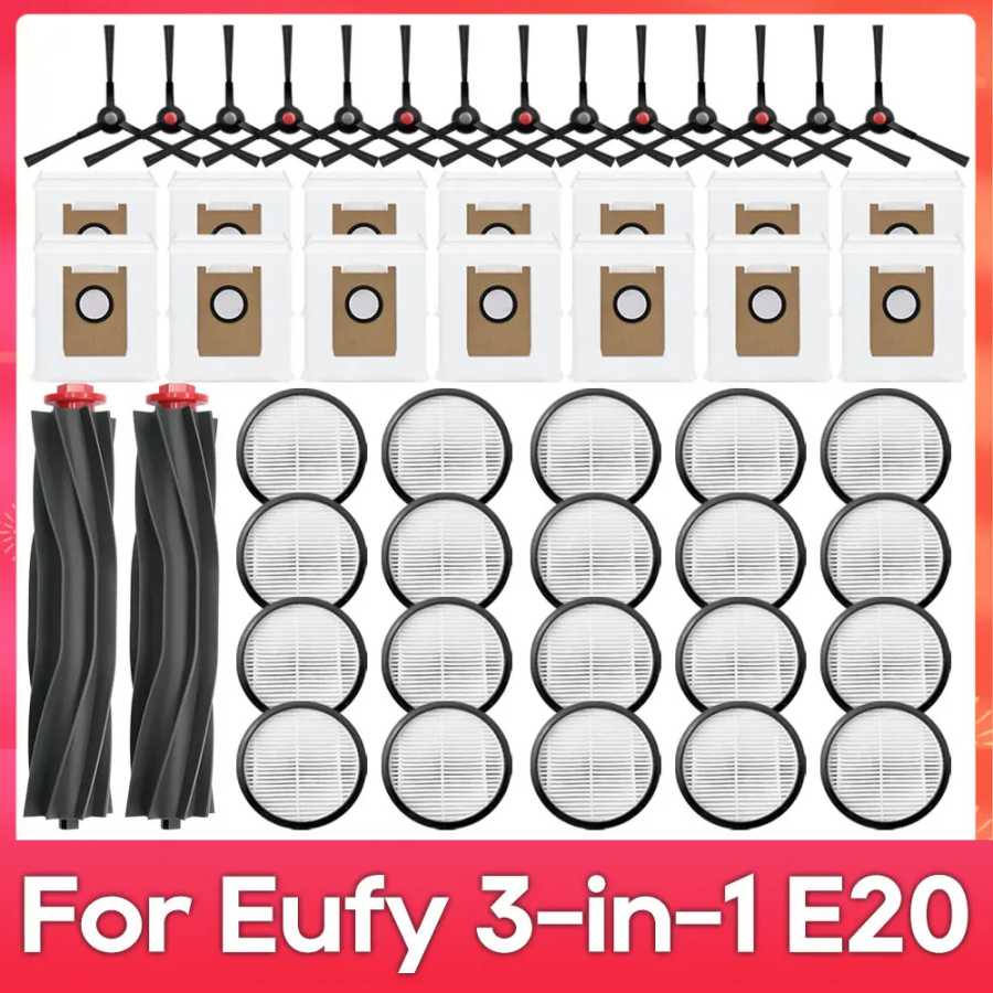 Подходит для ( Eufy 3-in-1 E20 ) Основная и боковая щётка, фильтр, мешок для пыли, детали и аксессуары для робота-пылесоса Запчасти для бытовой техники