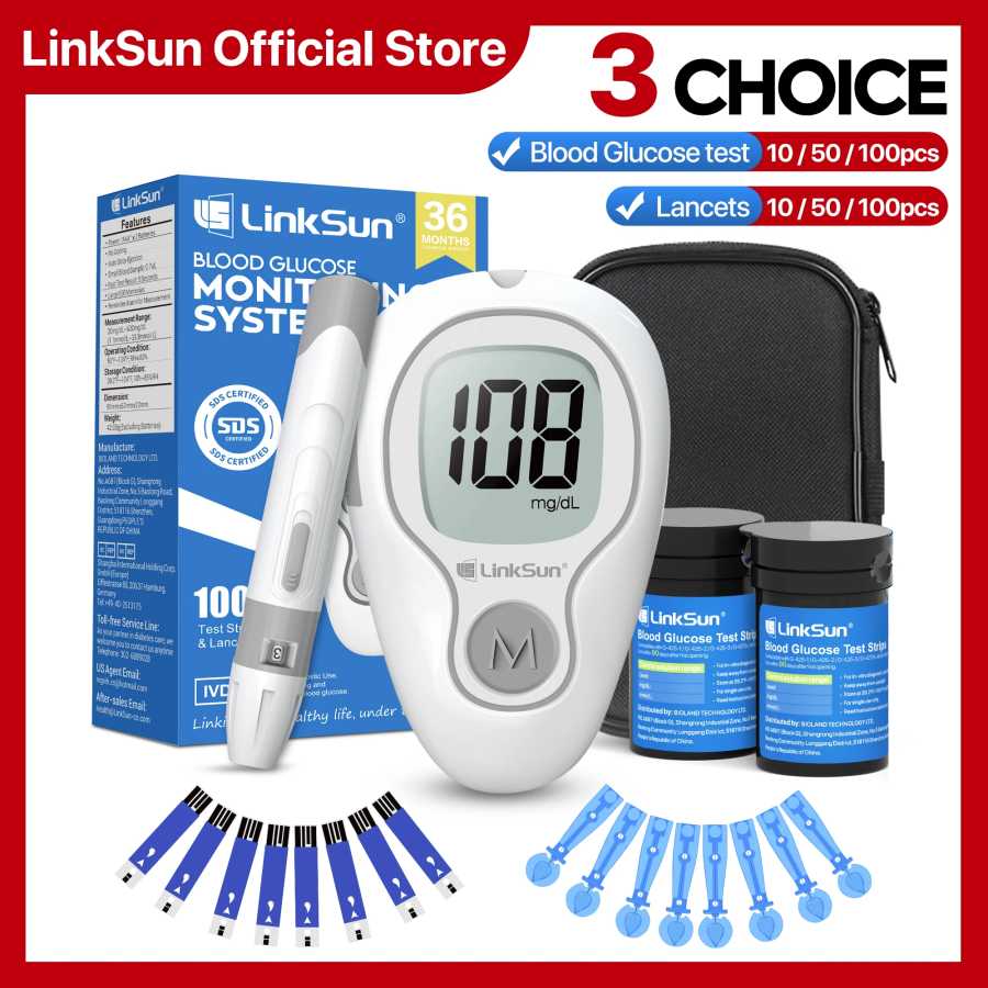 LinkSun G-425-3 Измеритель уровня глюкозы в крови 10/50/100 шт. Тест-полоски Медицинский монитор для измерения уровня сахара в крови Полный комплект Глюкометр Забота о здоровье