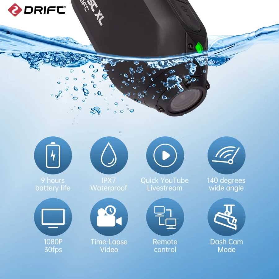 Фотография №1 товара Drift Ghost XL Спортивная экшн-камера 1080P WiFi IPX7 Водонепроницаемая видеокамера