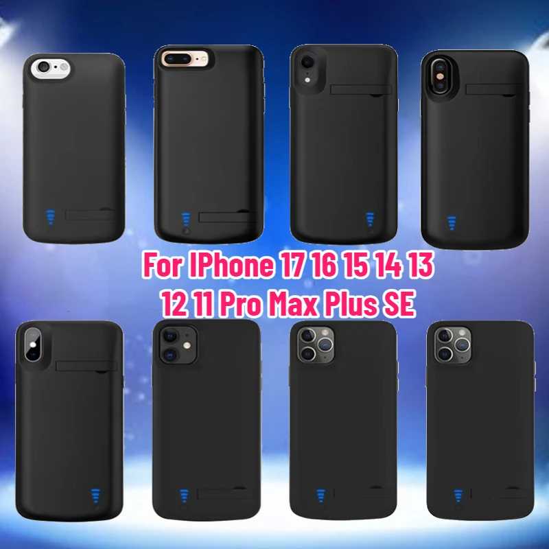Внешний аккумулятор-чехол 5000 мАч/6000 мАч для iPhone 17 16 15 14 13 12 11 Pro Max Plus SE, чехол-зарядка Power Bank Аксессуары для мобильных телефонов