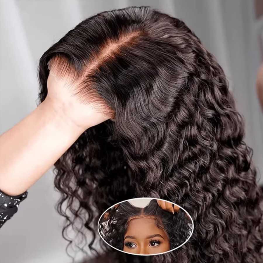 Парик из натуральных волос 13x6 HD Glueless Wear And Go Water Wave для женщин, 7x5 фронтальный, с кружевной вставкой, кудрявый, распродажа, плотность 250% Парики из натуральных волос (для брюнетов)