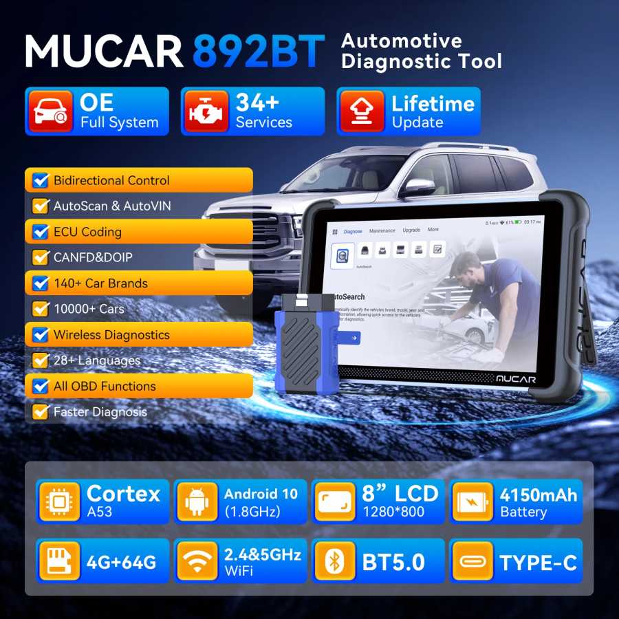 MUCAR 892BT AI-ключ для программирования TKEY 101, автомобильный диагностический инструмент, двунаправленный сканер Obd2, кодирование ЭБУ, CANFD DOIP 35, сброс Инструмент для ремонта автомобилей