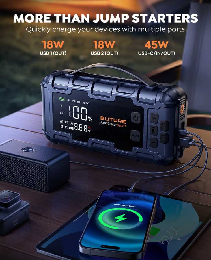 Фотография №4 товара BUTURE 6000A Автомобильное пусковое устройство PD45W Power Bank 26800 мАч