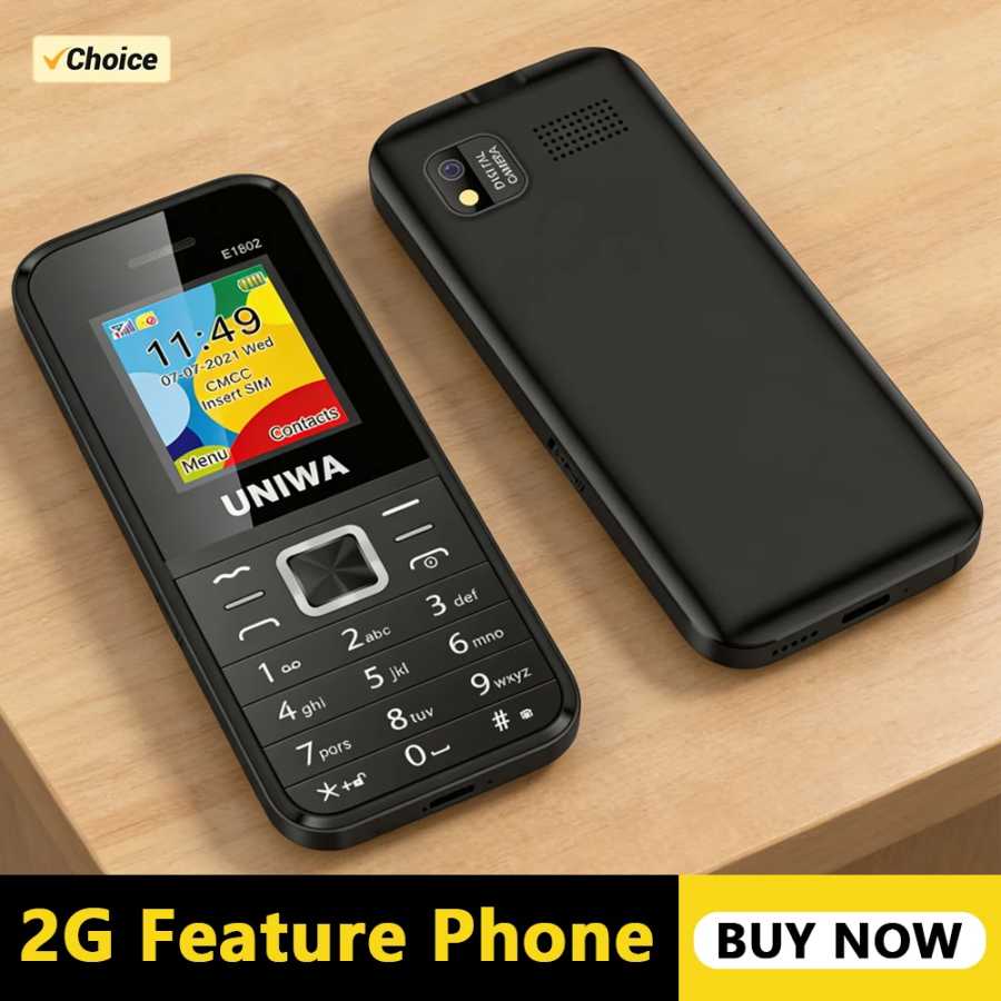 Телефон UNIWA E1802 GSM для пожилых людей с кнопочным управлением, длительным временем работы в режиме ожидания, большими кнопками, громким звуком, FM-радио, двумя SIM-картами, разблокированный мобильный телефон Мобильные телефоны