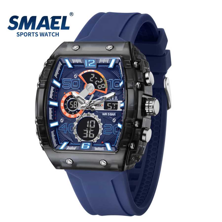 SMAEL 8109 Новые мужские часы, многофункциональные спортивные 50 м, водонепроницаемые, с двойным дисплеем, светодиодный ночник, студенческие электронные часы для отдыха Мужские часы