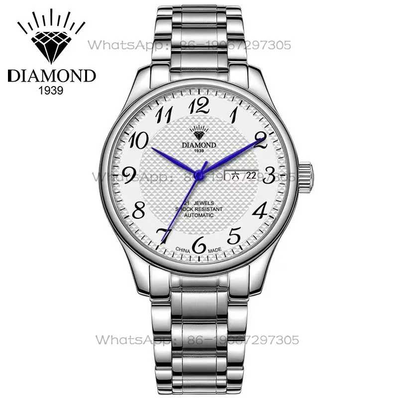 Часы Shanghai Diamond, мужские, полностью автоматические, механические, с двойным календарем, из нержавеющей стали, водонепроницаемые, с большим цифровым дисплеем. Часы по индивидуальному заказу