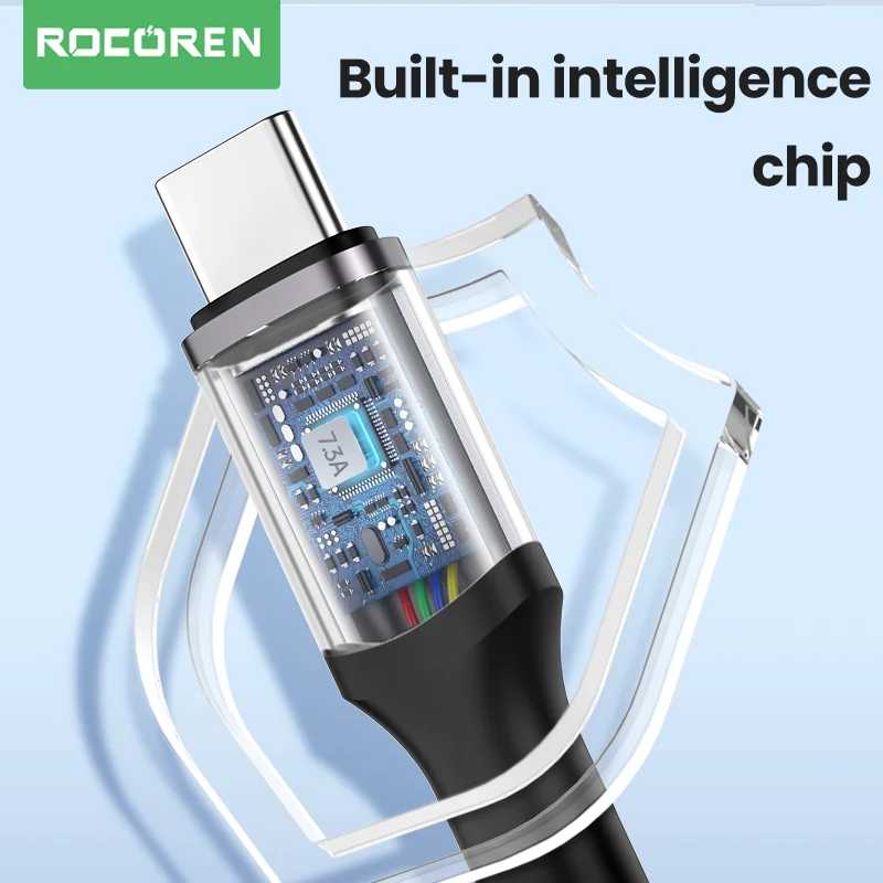 Фотография №1 товара Кабель Rocoren USB Type C 100 Вт, зарядный кабель для