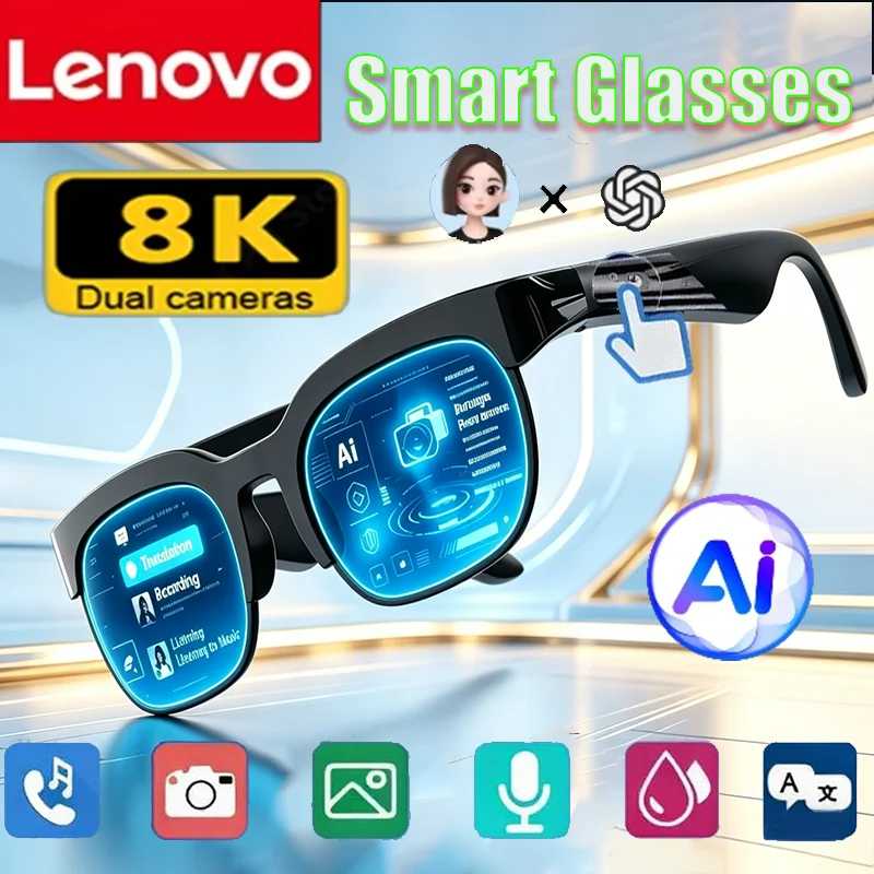 Умные очки Lenovo 8K AI: новые Bluetooth-очки для разговоров, AI-перевода, записи и прослушивания музыки, AI-солнцезащитные очки для мужчин и женщин 
