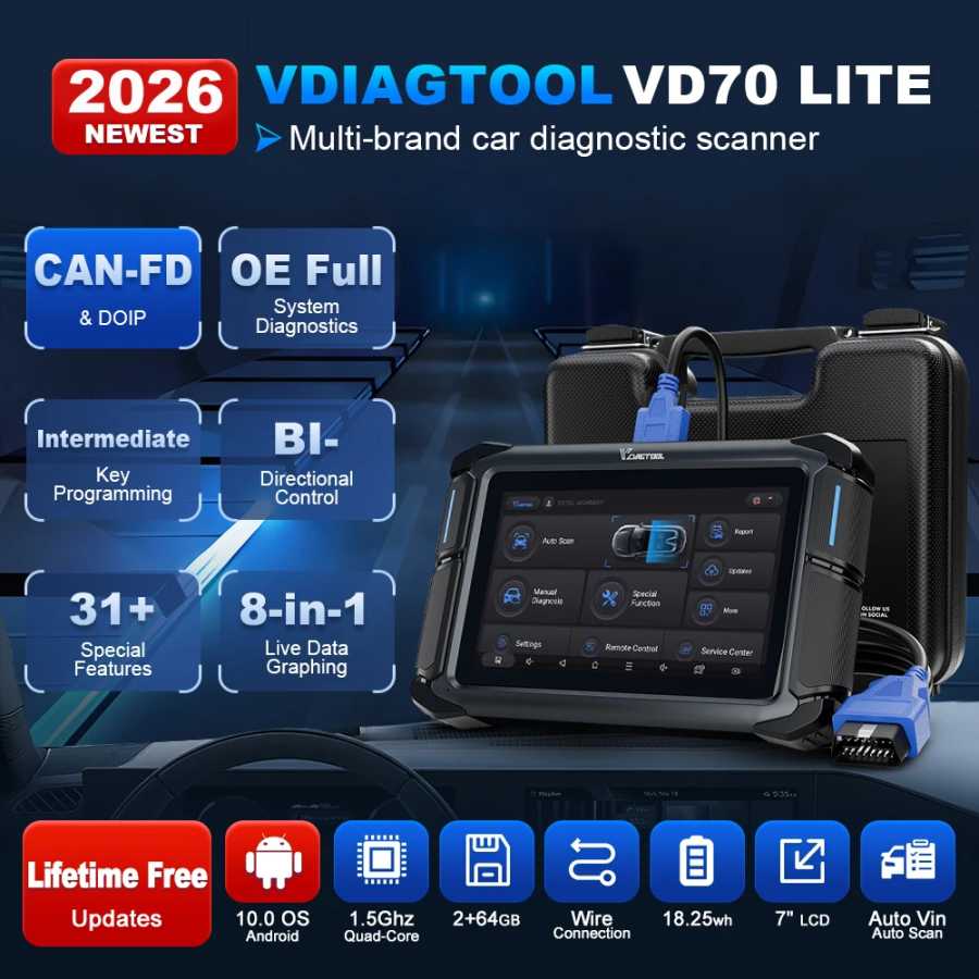 Фотография №1 товара Автосканер VDIAGTOOL VD70Lite с пожизненным бесплатным обновлением, диагностика всех систем
