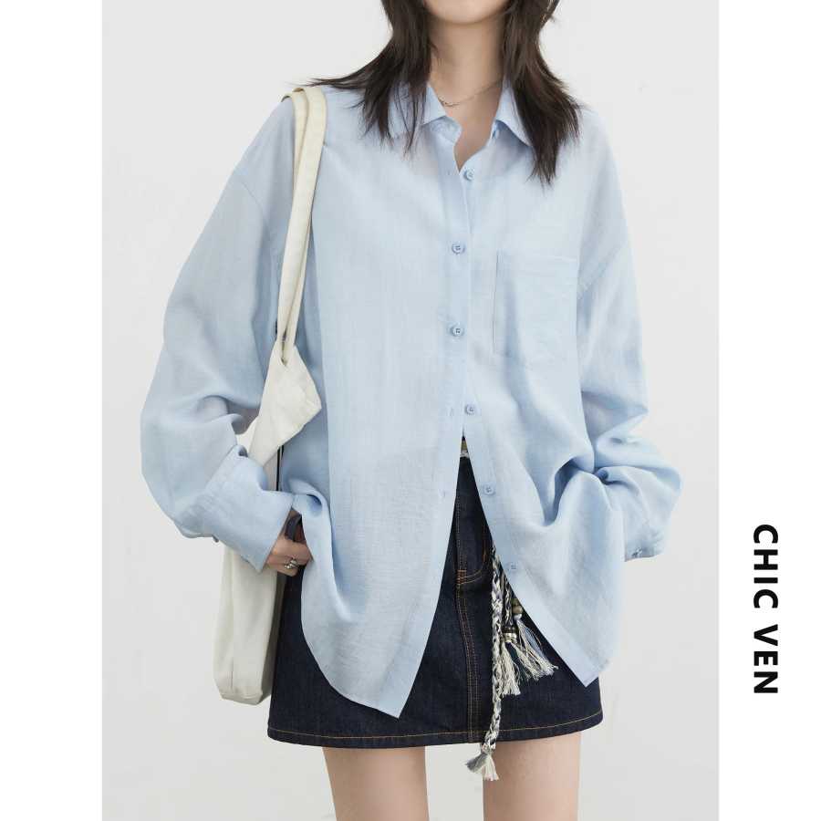 Фотография №5 товара Женская блузка CHIC VEN с длинным рукавом, однотонная, свободного кроя,
