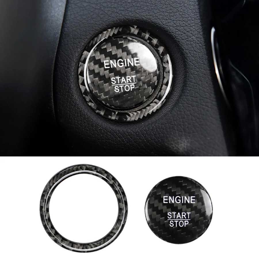 Настоящее углеродное волокно для Mercedes Benz W204 W205 W212 C E Class, кнопка запуска двигателя автомобиля, стоп, накладка, кольцо, наклейка, аксессуары для интерьера Аксессуары для салона