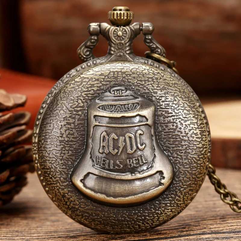 Бронзовые карманные часы, винтажные ACDC Hells Bell, кварцевые карманные часы, ожерелье, кулон для мужчин, подарки для детей, masculino relogio Карманные часы
