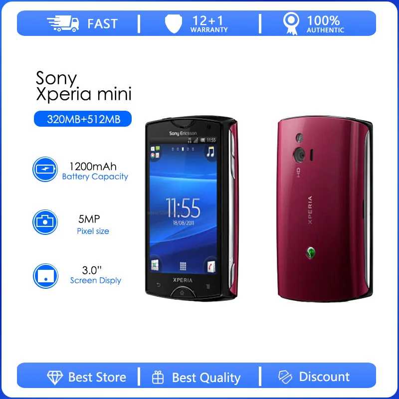 Оригинальный разблокированный телефон Sony Ericsson Xperia mini ST15, Восстановленный телефон с разблокированным экраном, ST15i, 3G, Wi-Fi, GPS, камерой 3 Мп, Android 4,1 Б/У и восстановленные телефоны