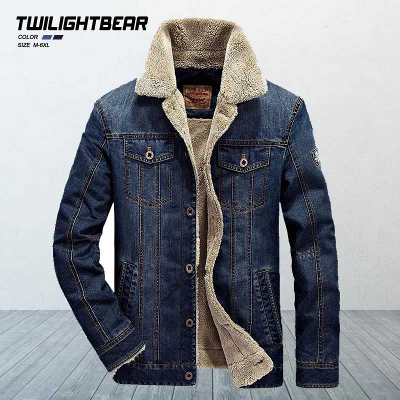 Зимние куртки мужские большие флисовые джинсовые куртки 6XL 7XL уличная утепленная повседневная куртка пальто мужская одежда верхняя одежда AF66009A Пальто и куртки