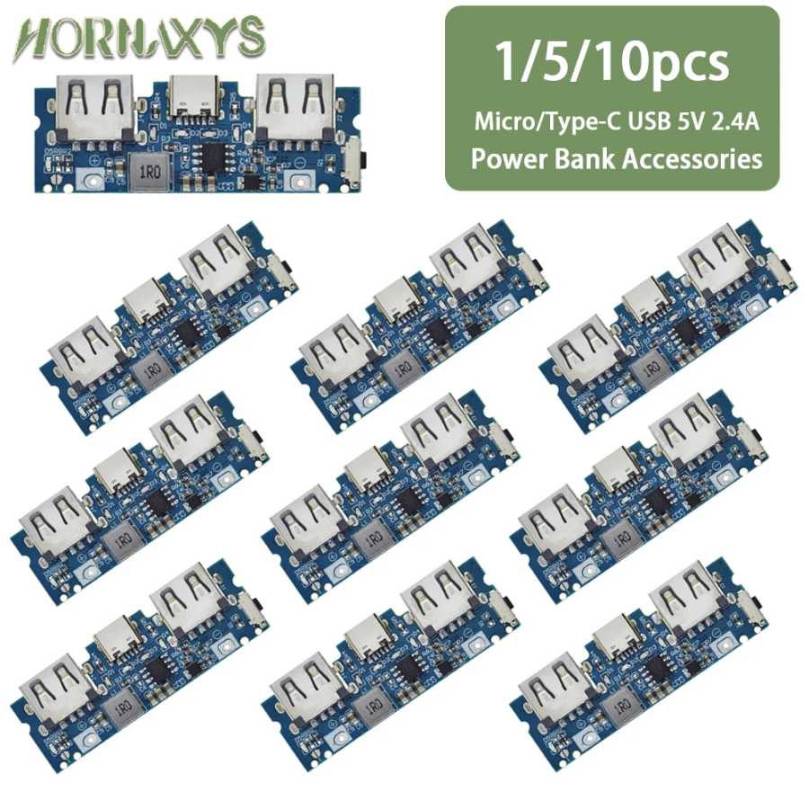 1/5/10 шт. USB-плата зарядного устройства Micro/Type-C 5В 2.4А с двумя USB-портами для аккумуляторов 18650, аксессуары для мобильных повербанков и DIY-проектов для телефонов Активные компоненты