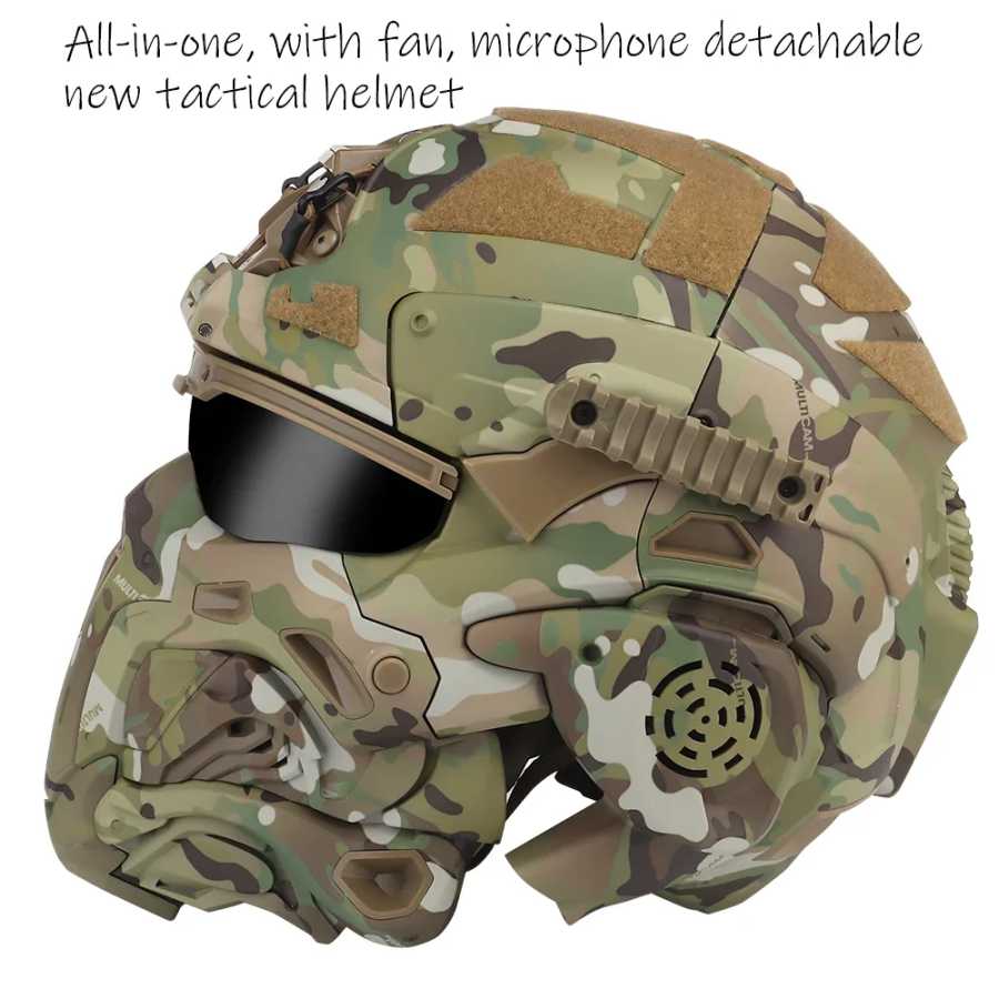 Военный шлем FAST Helmet Встроенная коммуникационная гарнитура Противотуманный вентилятор Штурмовой шлем W-Ronin Съемная маска Сменные линзы Фитнес и тренажёры