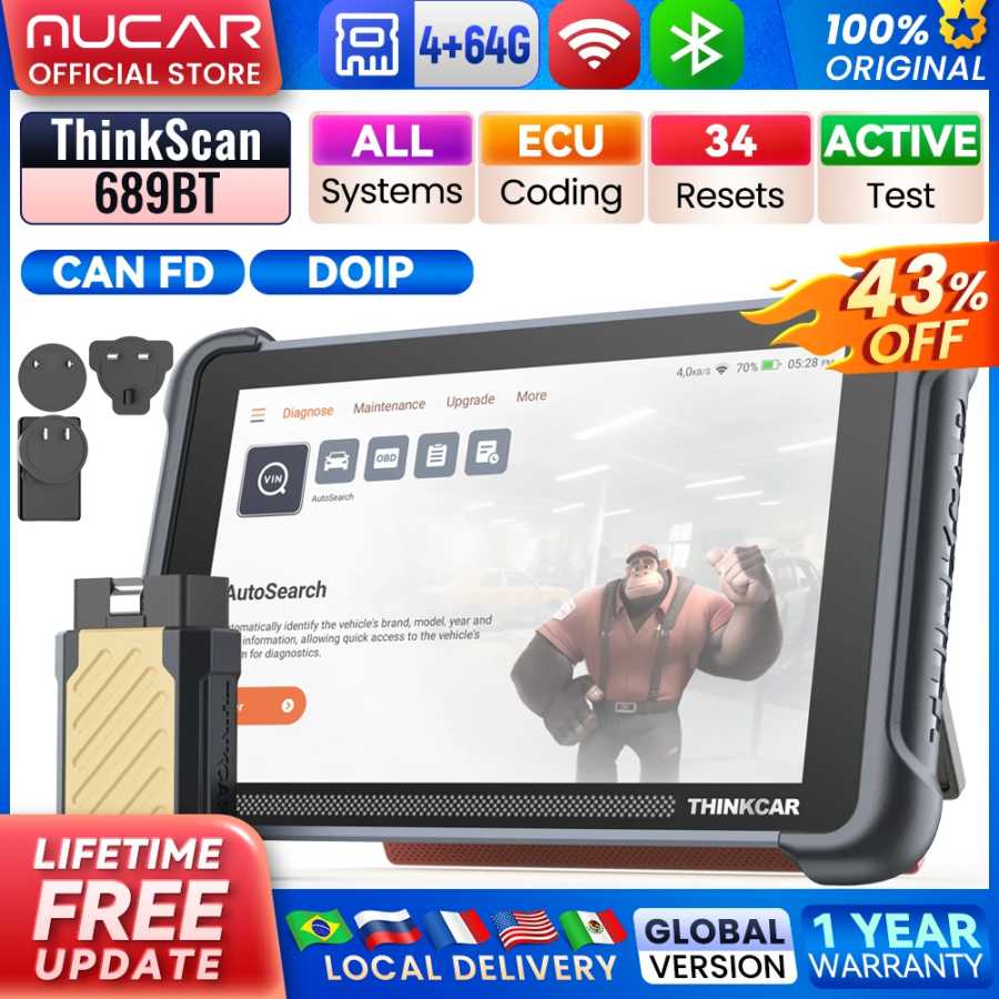 THINKCAR THINKSCAN 689BT Все системы автомобильного диагностического инструмента ActiveTest ECU Кодирование OBD2 Сканер 34 услуги CAN FD DoIP Инструмент сканирования Инструмент для ремонта автомобилей
