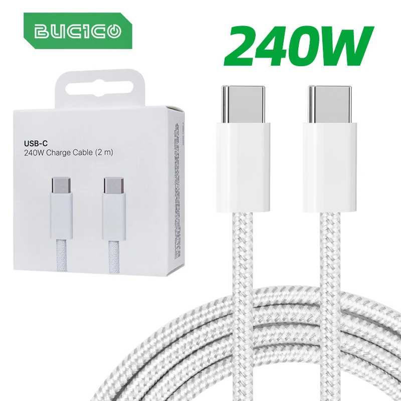 Кабель USB-C на USB-C 240 Вт для быстрой зарядки, плетеный, с поддержкой PD, для iPhone 15, 16, 17E, 17 Max, iPad Air, MacBook Pro, ASUS, DELL Компьютерная периферия