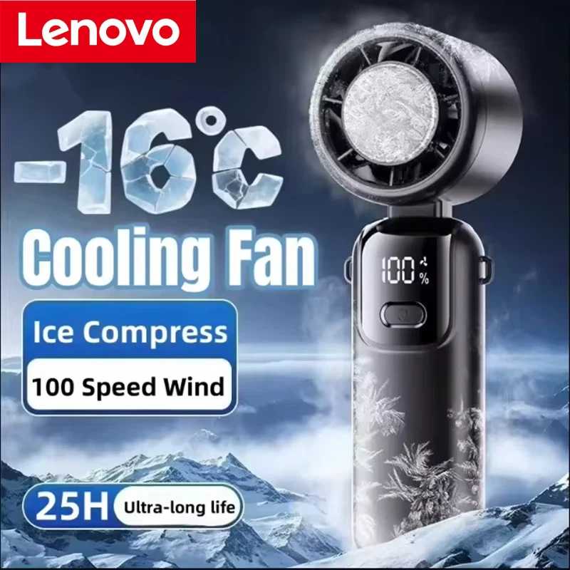 Новый портативный USB-вентилятор Lenovo: складной/подвесной, с охлаждением льдом, 100 скоростей, турбо, для быстрого охлаждения на улице, с функцией ледяного компресса Техника для дома