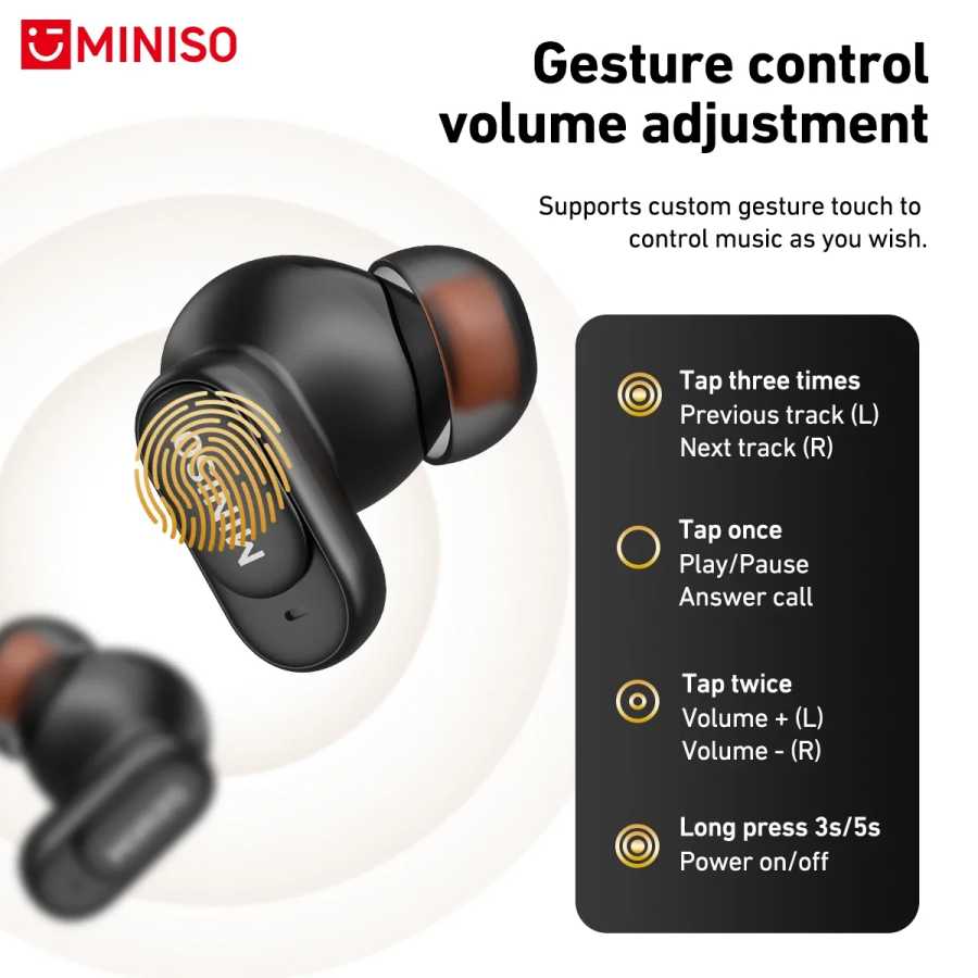 Фотография №4 товара MINISO MS105 Bluetooth наушники-вкладыши мягкие наушники беспроводные наушники водонепроницаемые IPX5