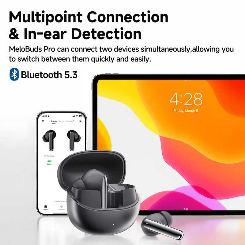 Фотография №5 товара QCY MeloBuds Pro ANC Bluetooth 5.3 Наушники Беспроводные 46 дБ