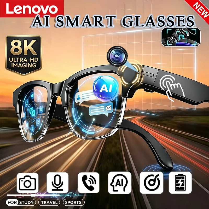 Умные очки Lenovo 8K HD с ИИ: перевод, звонки без рук, ИИ-чат, запись, воспроизведение музыки. Смарт-очки для мужчин 2026 года. Умная электроника