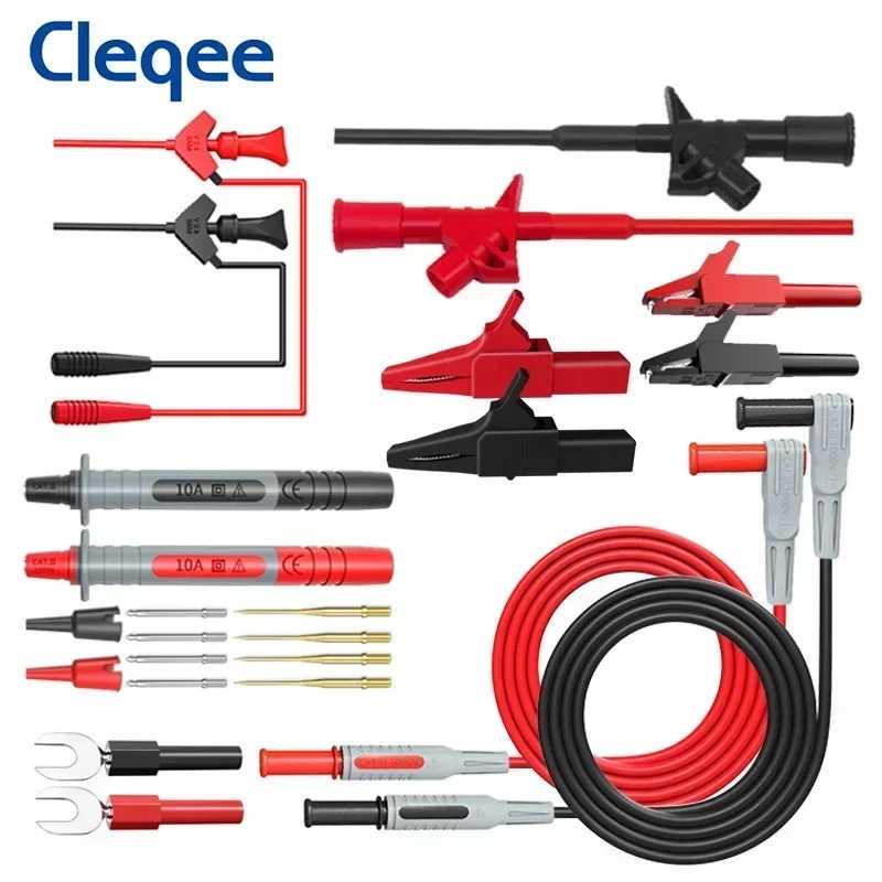 Набор тестовых проводов для мультиметра Cleqee P1300 Series: кабель с банановым разъемом 4 мм, тестовые зажимы-крокодилы, автомобильный инструментарий Инструменты для измерения и анализа