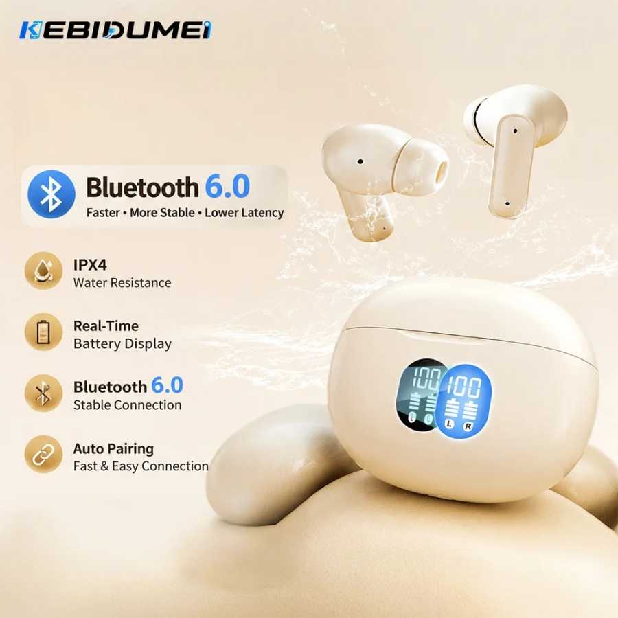 Наушники KEBIDUMEI ANC Bluetooth 6.0, беспроводные наушники-вкладыши, Hi-Fi стереофонические наушники с шумоподавлением, спортивные игровые гарнитуры Портативное аудио и видео