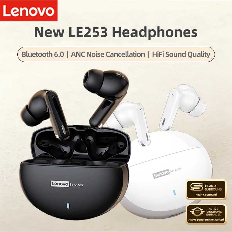 Беспроводные наушники Lenovo LE253 Bluetooth 6.0 TWS HiFi Sound ANC с шумоподавлением, игровые спортивные наушники с микрофоном, новые Портативное аудио и видео
