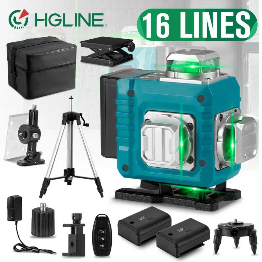 Лазерный уровень HGLINE 16 линий с дистанционным управлением через приложение, 4D, для горизонтальных и вертикальных измерений, наклономер, с штативом Инструменты для измерения и анализа