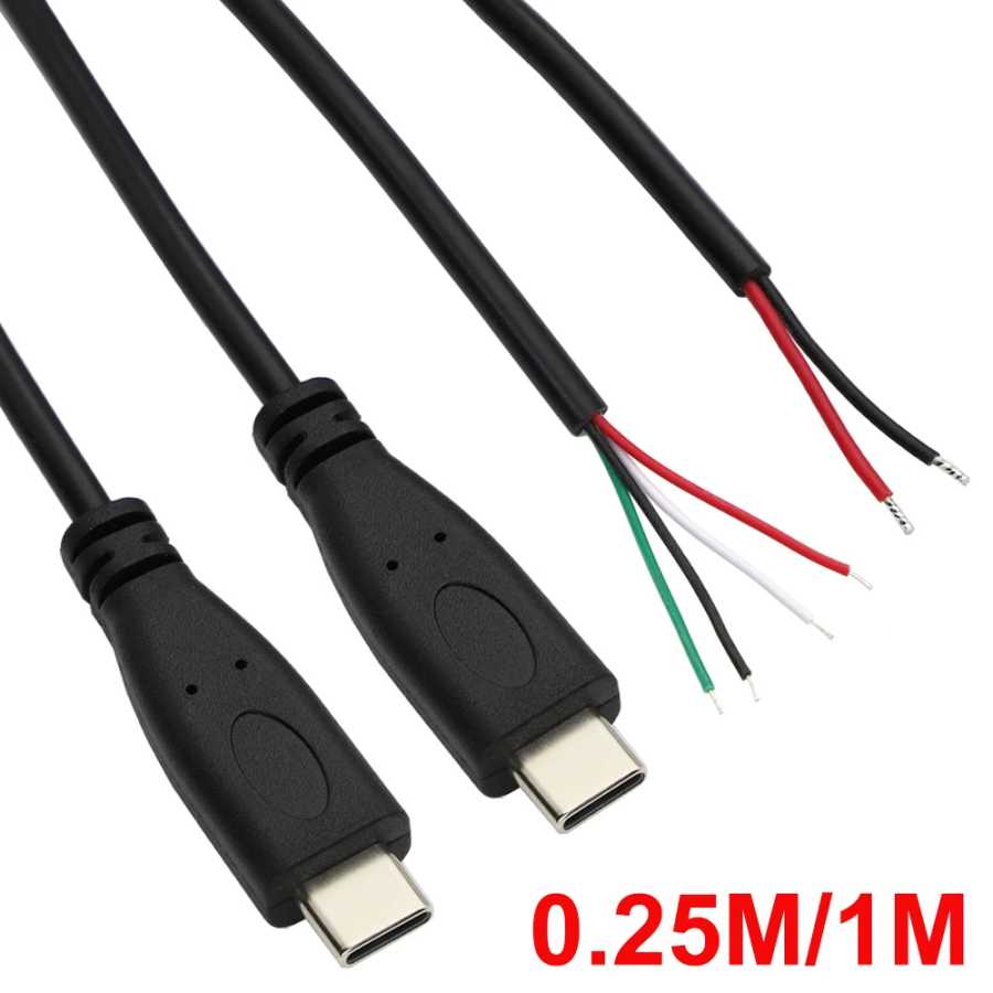 Кабель USB Type-C (штекер) на 2-контактный/4-контактный разъем с открытыми концами для питания и зарядки, 0.25м/1м Электрика