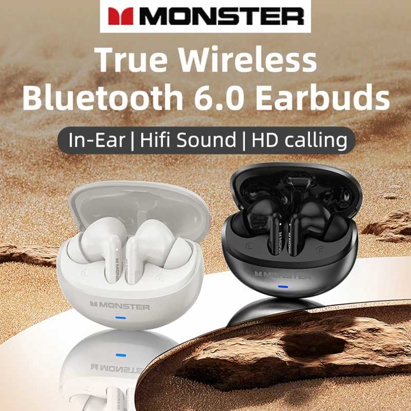 Игровые наушники Monster MQT39, беспроводные наушники Bluetooth 6.0 с низкой задержкой и шумоподавлением, гарнитура с микрофоном, новинка Портативное аудио и видео