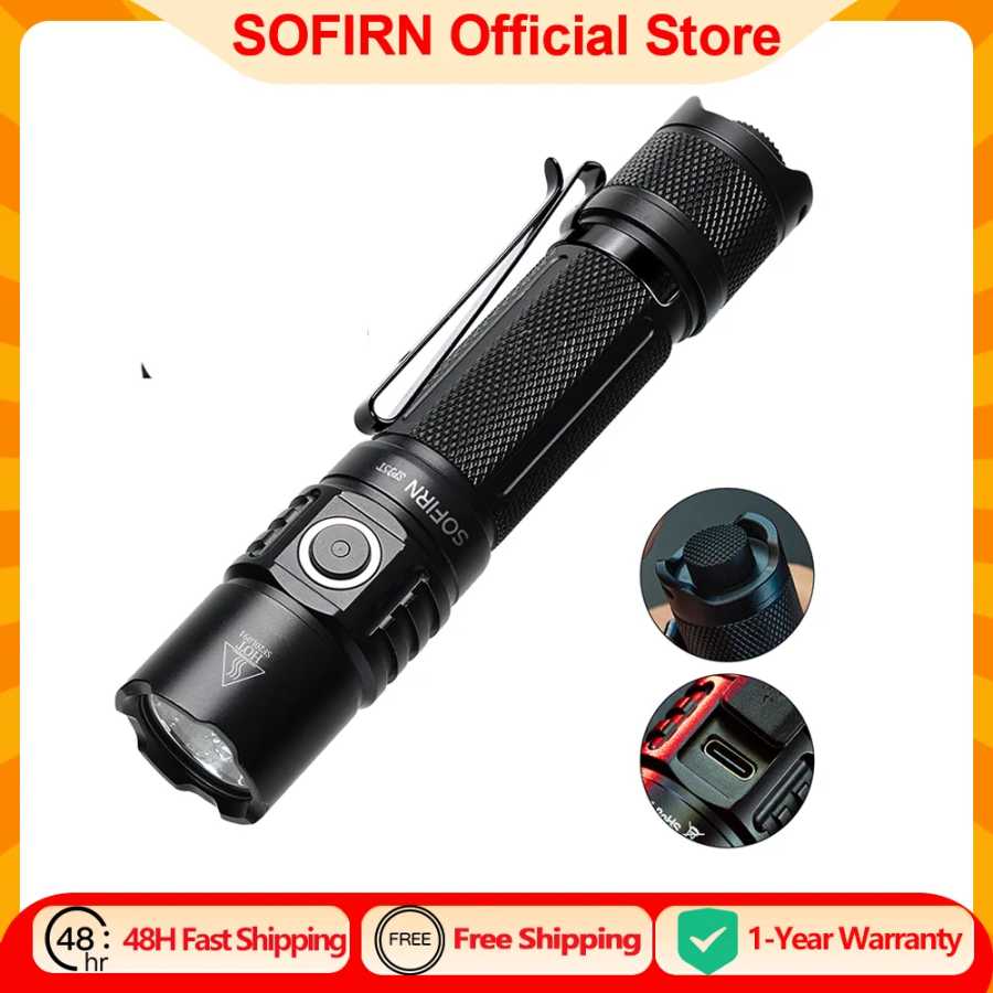 Sofirn SP35T 3800 лм Тактический фонарик 21700 Мощный светодиодный фонарь USB C Перезаряжаемый фонарик с двойным переключателем Индикатор питания ATR Портативное освещение