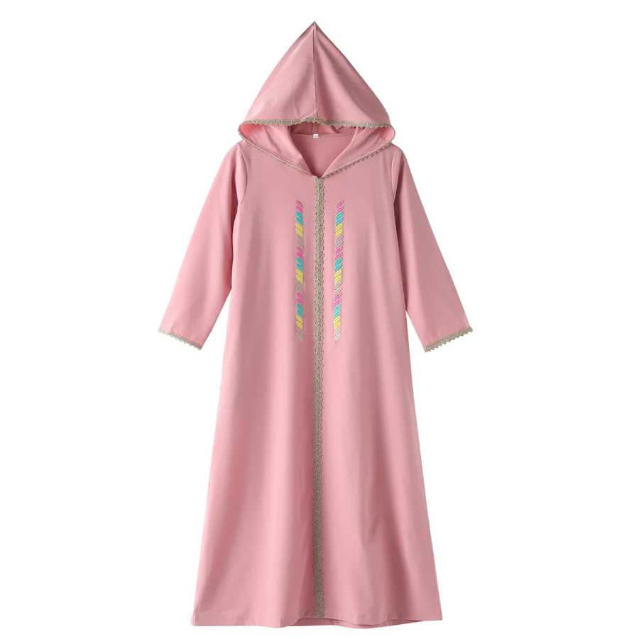 Фотография №3 товара Kids Hooded Dress Lace Embroidery Muslim Abaya Ankara Dashiki Boubou