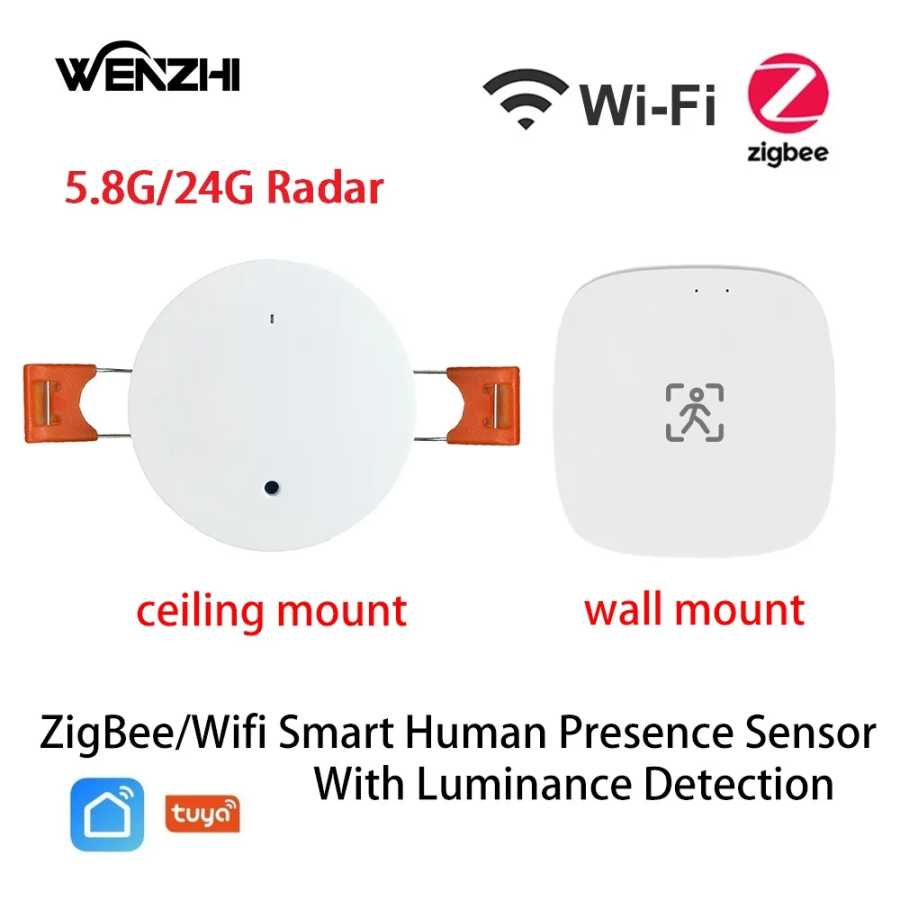 ZigBee Wi-Fi MmWave датчик присутствия человека с обнаружением яркости/расстояния 5/110/220 В Tuya Smart Life домашняя автоматизация Системы умного дома