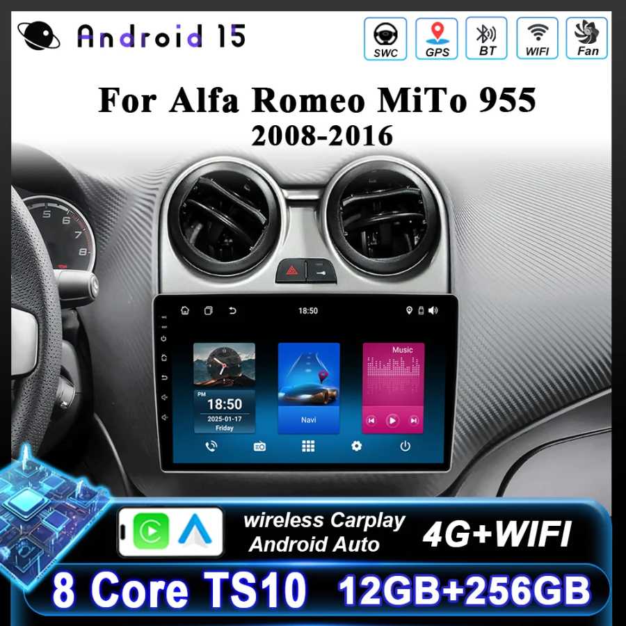 Автомобильный радиоприемник Android 15, стерео для Alfa Romeo MiTo 955 2008-2016, авто Cireless Carplay, GPS-навигация, мультимедийный видеоплеер, 2Din Автоэлектроника