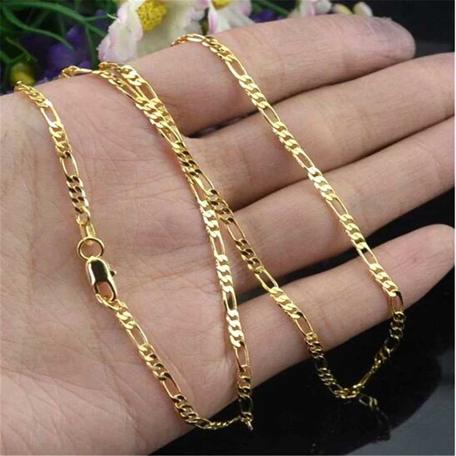 Изысканное модное ожерелье из позолоченного золота 18K для женщин и мужчин, размер 16-30 дюймов, ювелирное изделие, цепочка Фигаро 4 мм, оптом. Ювелирные изделия
