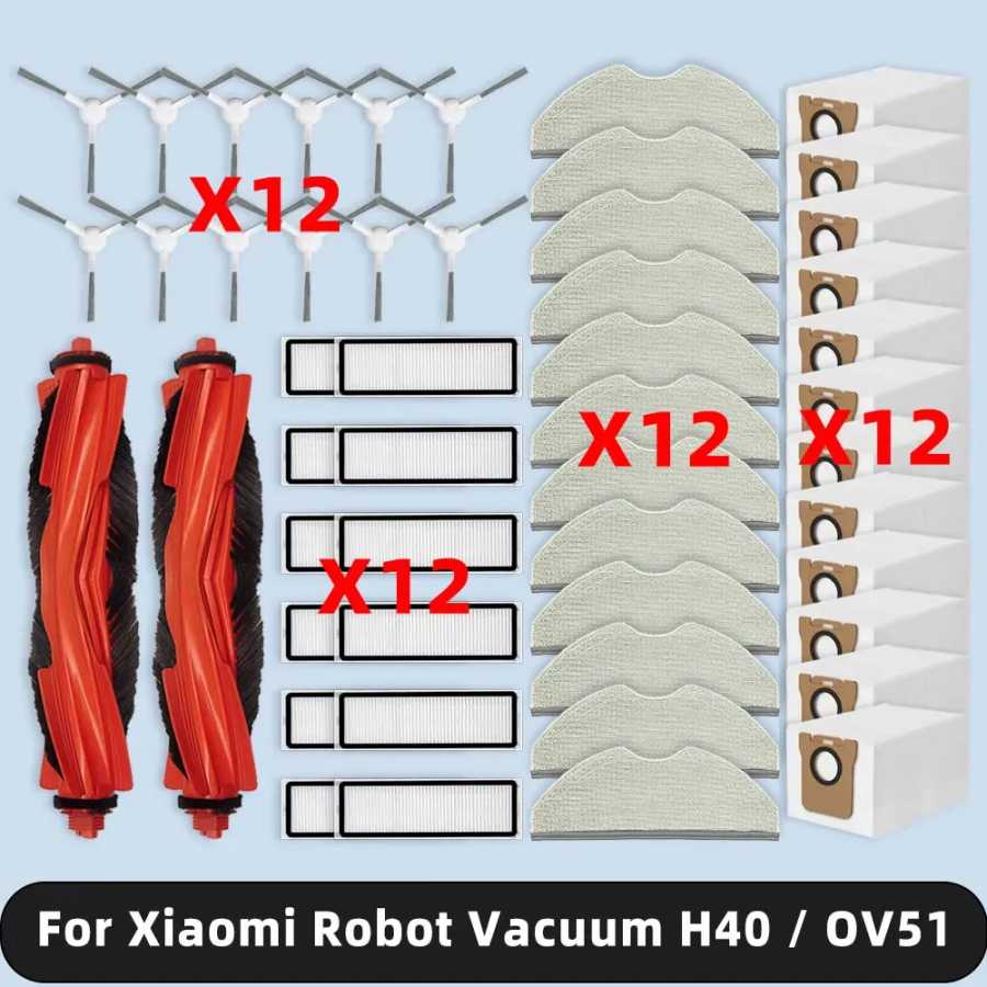 Совместимость с ( Xiaomi Robot Vacuum H40 / OV51 ) Запасные части Комплекты аксессуаров Основная боковая щетка HEPA-фильтр Мешок для пыли Ткань для швабры 