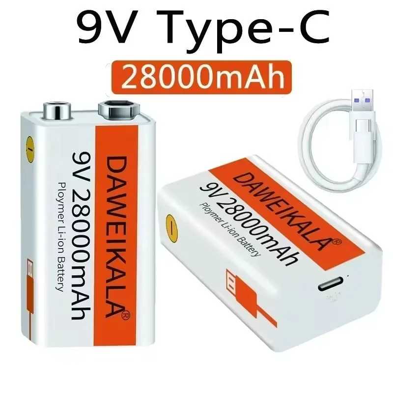 Аккумулятор 9В 28000 мАч Li-ion перезаряжаемый Type-C для мультиметра, микрофона, игрушек, пультов ДУ, использования в караоке (KTV) 2025 года Аксессуары и запчасти