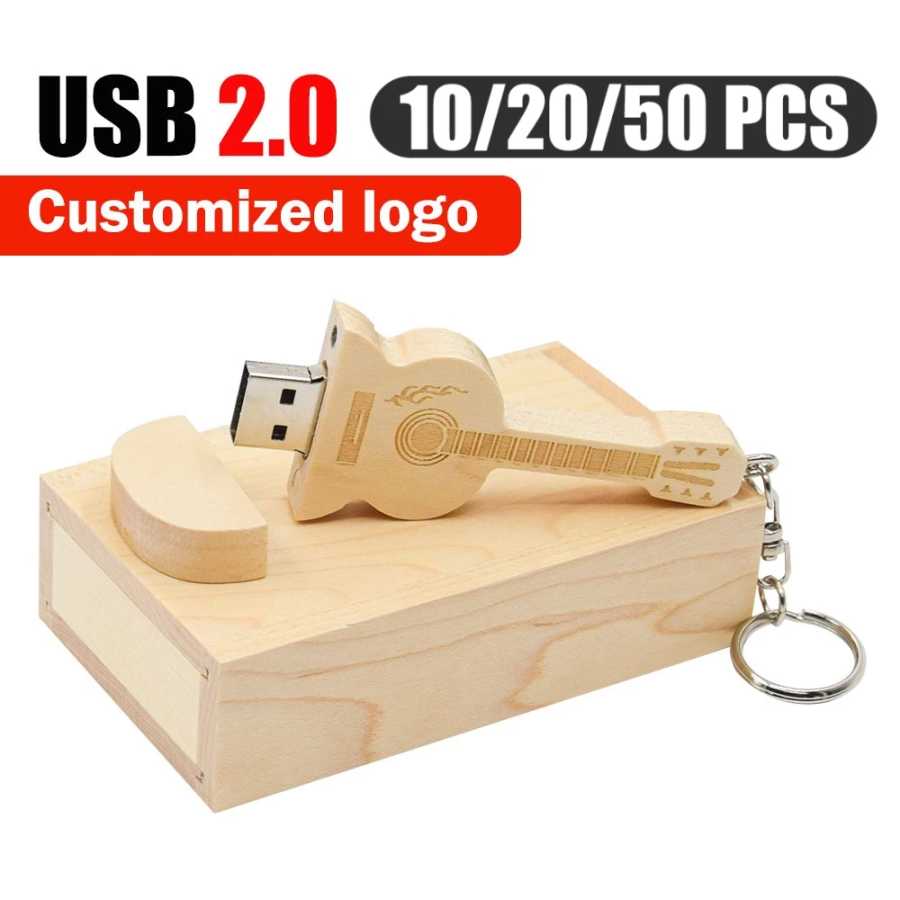 10/20/50 шт. индивидуальный деревянный гитарный флэш-накопитель USB флэш-накопитель 4 ГБ 16 ГБ 32 ГБ 64 ГБ 128 ГБ Cle usb Бесплатный логотип Хранение данных