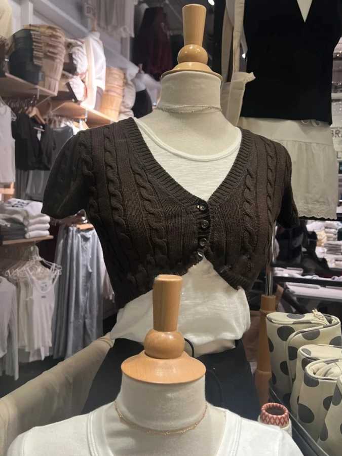 Укороченный кардиган с цветочным принтом, женский однобортный однобортный вязаный укороченный топ с v-образным вырезом и короткими рукавами, осенний милый хлопковый трикотаж y2k Свитеры и джемперы