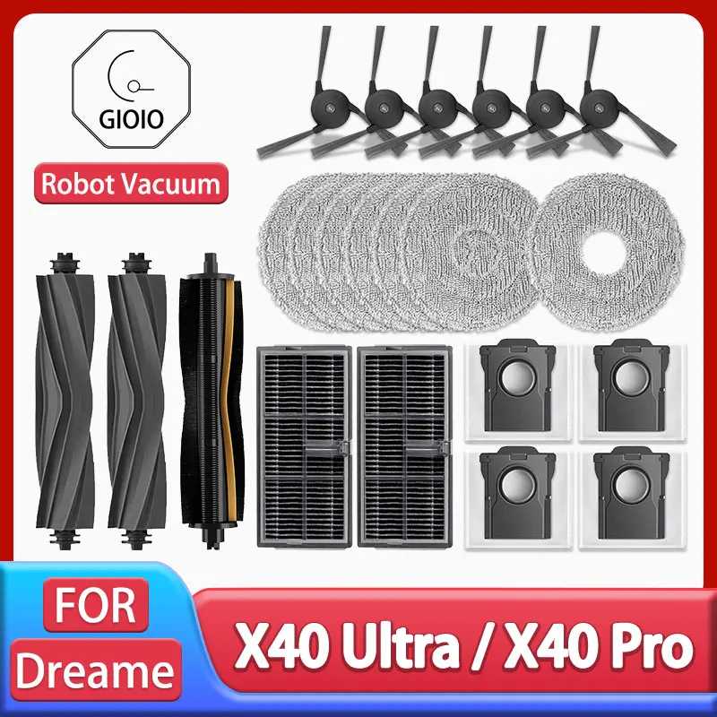 Для Dreame X40 Ultra/X40 Pro Аксессуары Резиновая основная боковая щетка Швабра Ткань Мешок для пыли HEPA-фильтр Запасные части для робота-пылесоса Запчасти для бытовой техники